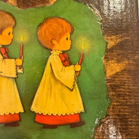 VTG Christmas Wall Hanging Plaque Decoupage Choir Alter Boy Handmade Artisan - Picture 9 of 13